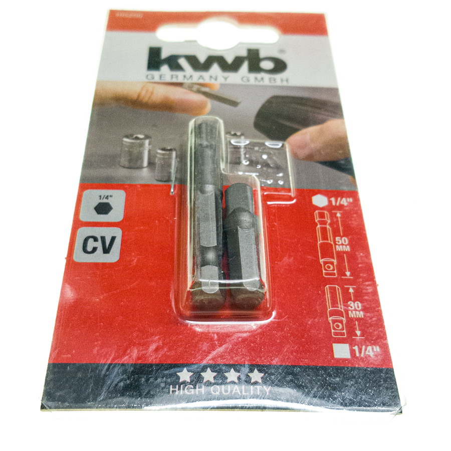 KWB Adapter-Satz 50 mm & 30 mm CV, 1/4″ Sechskant auf 1/4″ Vierkant 2er Pack 105200-1.jpg