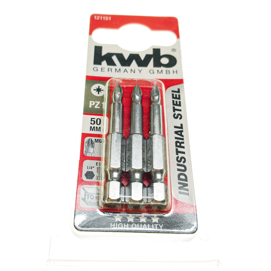KWB Bit PZ1, 50 mm, MGR 1/4″ E 6.3, TQ 60 Steel Pozidriv 3er Pack Bits 121151 121151-1.jpg