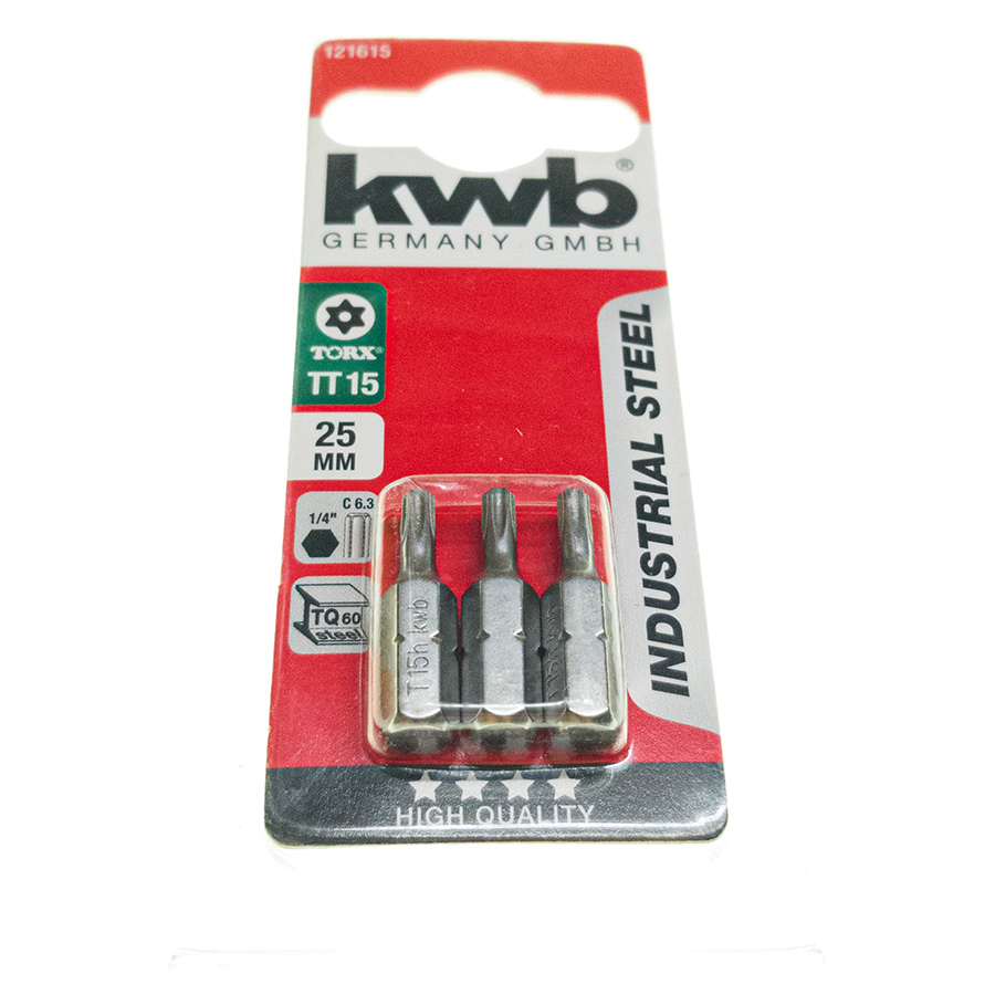 KWB Bit TT15, 25 mm, 1/4″ C 6.3, TQ 60 Steel Tamper Torx 3er Pack Bits 121615 121615-1.jpg