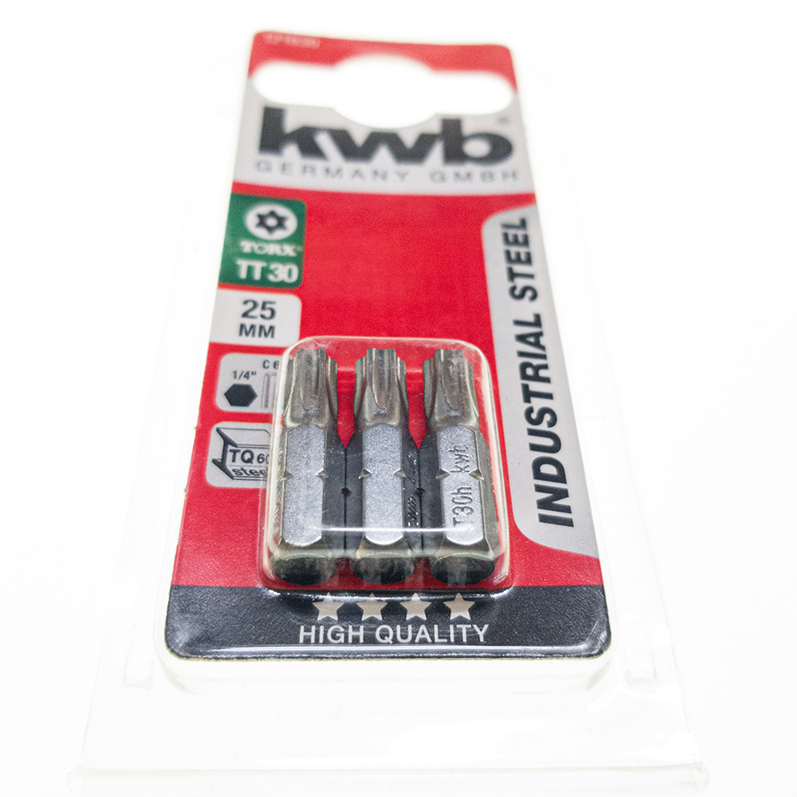 KWB Bit TT30, 25 mm, 1/4″ C 6.3, TQ 60 Steel Tamper Torx 3er Pack 121630 121630-1.jpg