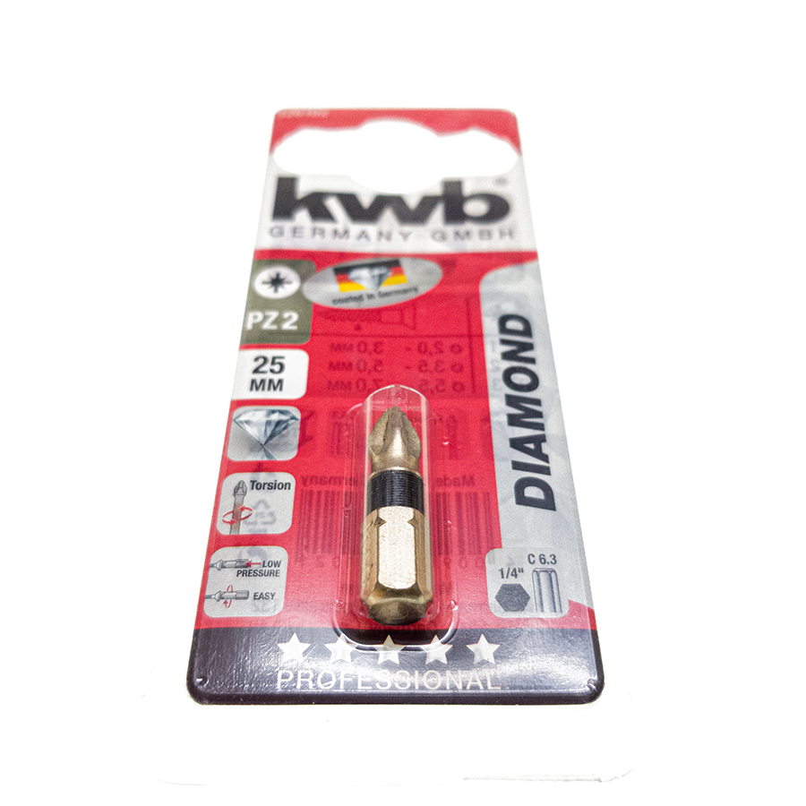KWB Bit PZ2, 25 mm, Diamond, Torsion 1/4″ C 6.3 Pozidriv 126102 126102-1.jpg