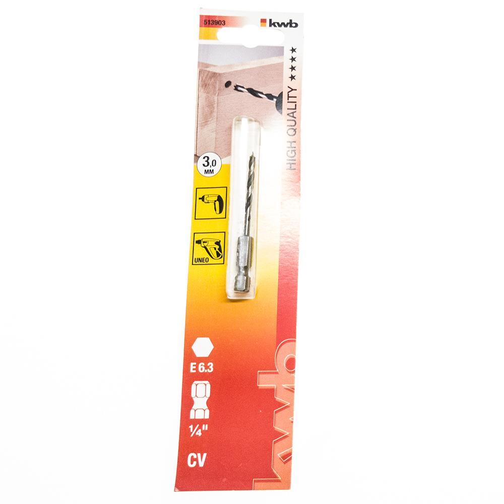 KWB Holzbohrer 1 / 4″ 6-Kant 3,0 mm Sechskantaufnahme 1/4″ E 6.3 513903 513903a.jpg